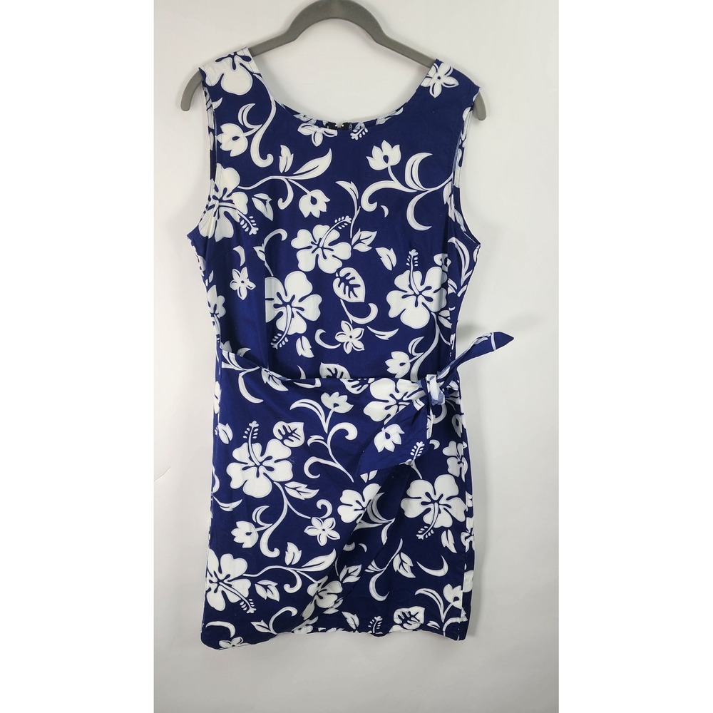 Vintage Puanani Floral Wrap Sundress Women's L Navy Hawaiian Resort Wear